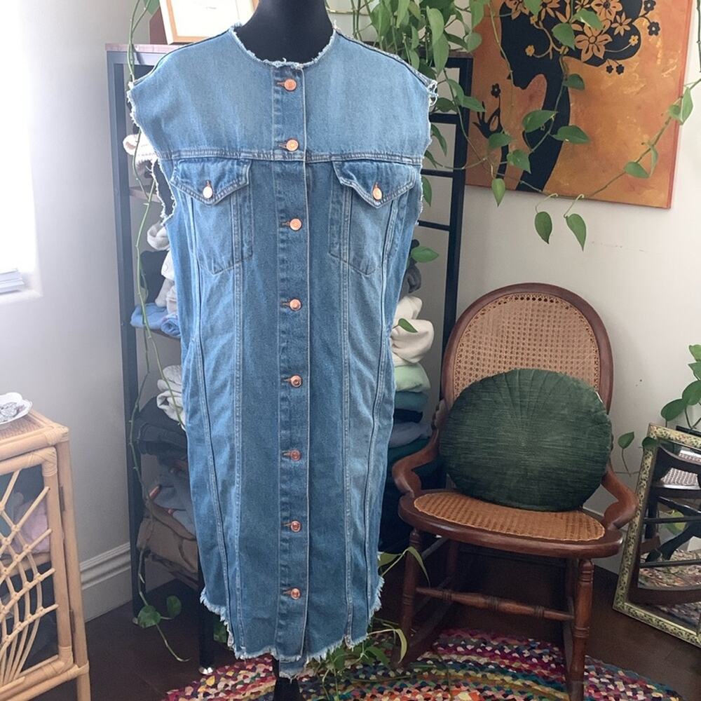 Zara Blue Jean Button Down Knee Length Denim Midi Duster Dress